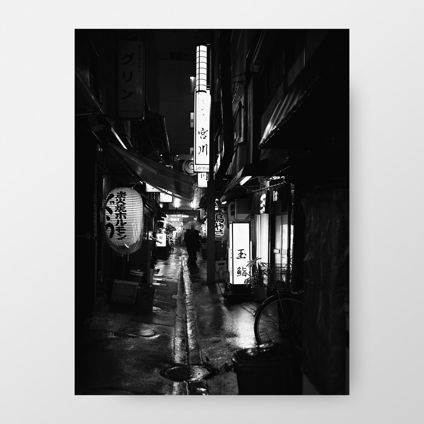 Tokyo Backstreet at Night, Black and white Photography Print