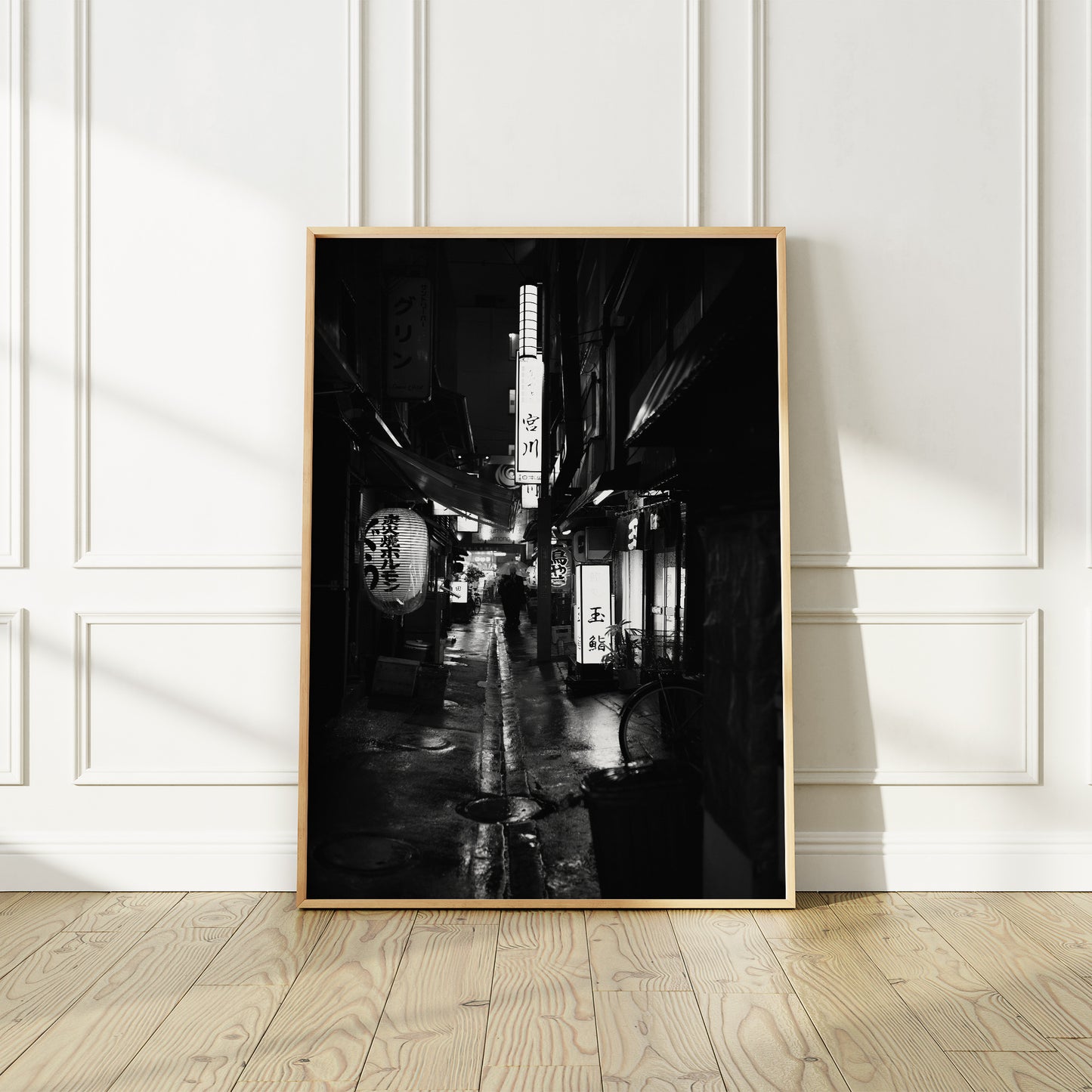 Tokyo Backstreet at Night, Black and white Photography Print