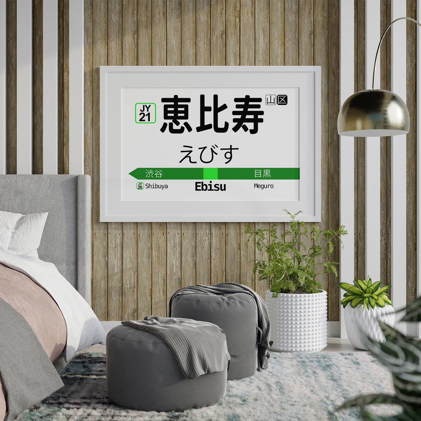 Tokyo Japan Ebisu JR Yamanote Train Station Sign Poster