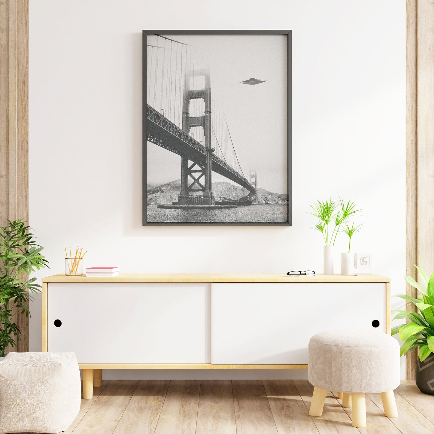 UFO Flying Saucer Above the Golden Gate Bridge Poster