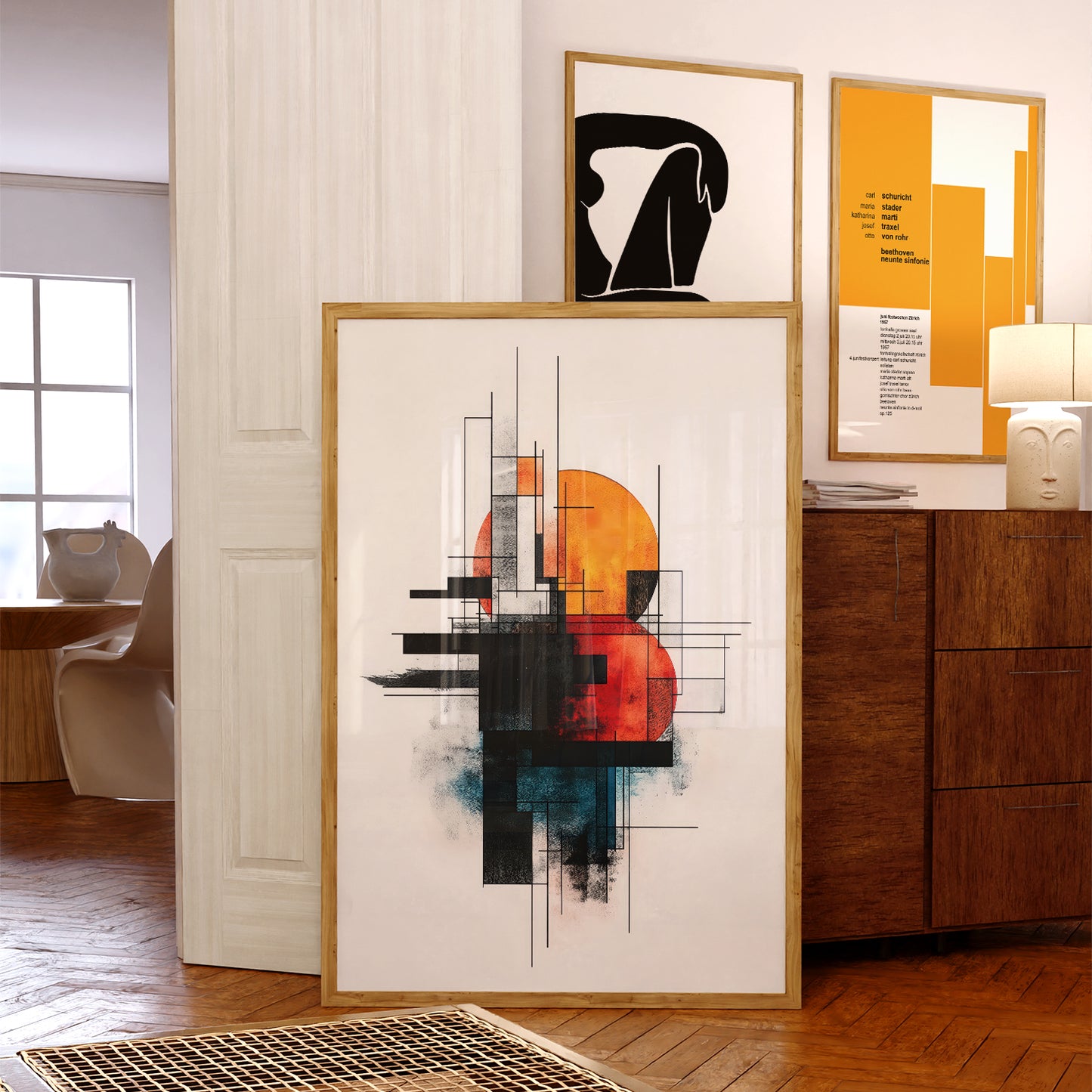 Impression d'art abstrait coloré du milieu du siècle