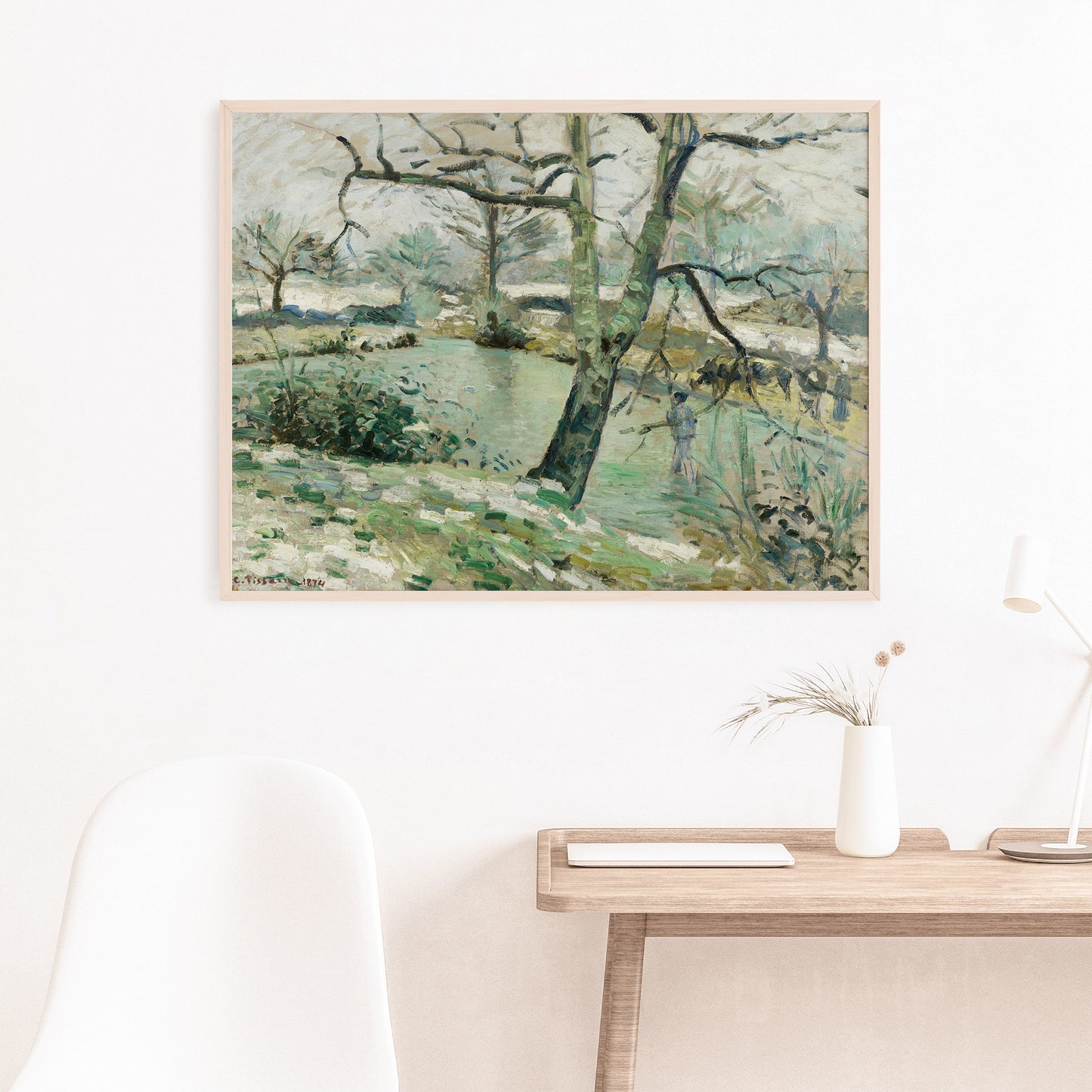 The Montfoucault Pond, (1874) painting in high resolution by Camille Pissarro.