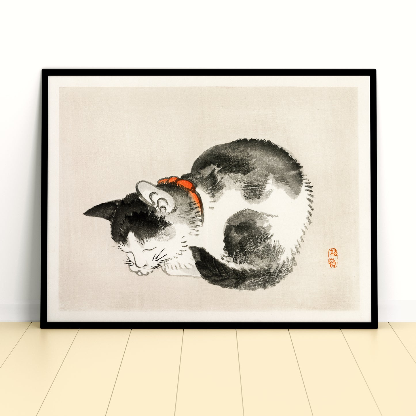 Japanese Vintage Ukiyo-e Art Print "Sleeping cat" by Kōno Bairei