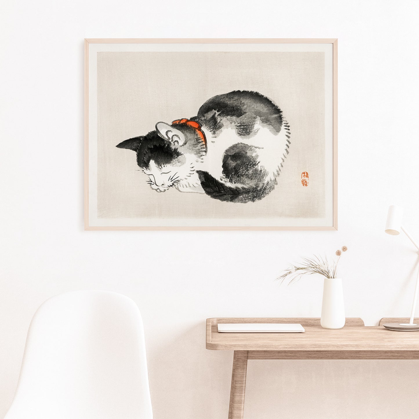 Japanese Vintage Ukiyo-e Art Print "Sleeping cat" by Kōno Bairei