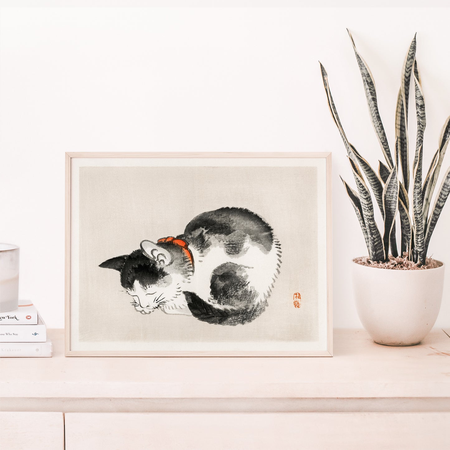 Japanese Vintage Ukiyo-e Art Print "Sleeping cat" by Kōno Bairei