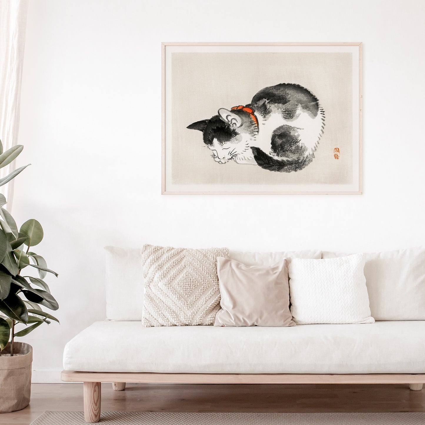 Japanese Vintage Ukiyo-e Art Print "Sleeping cat" by Kōno Bairei