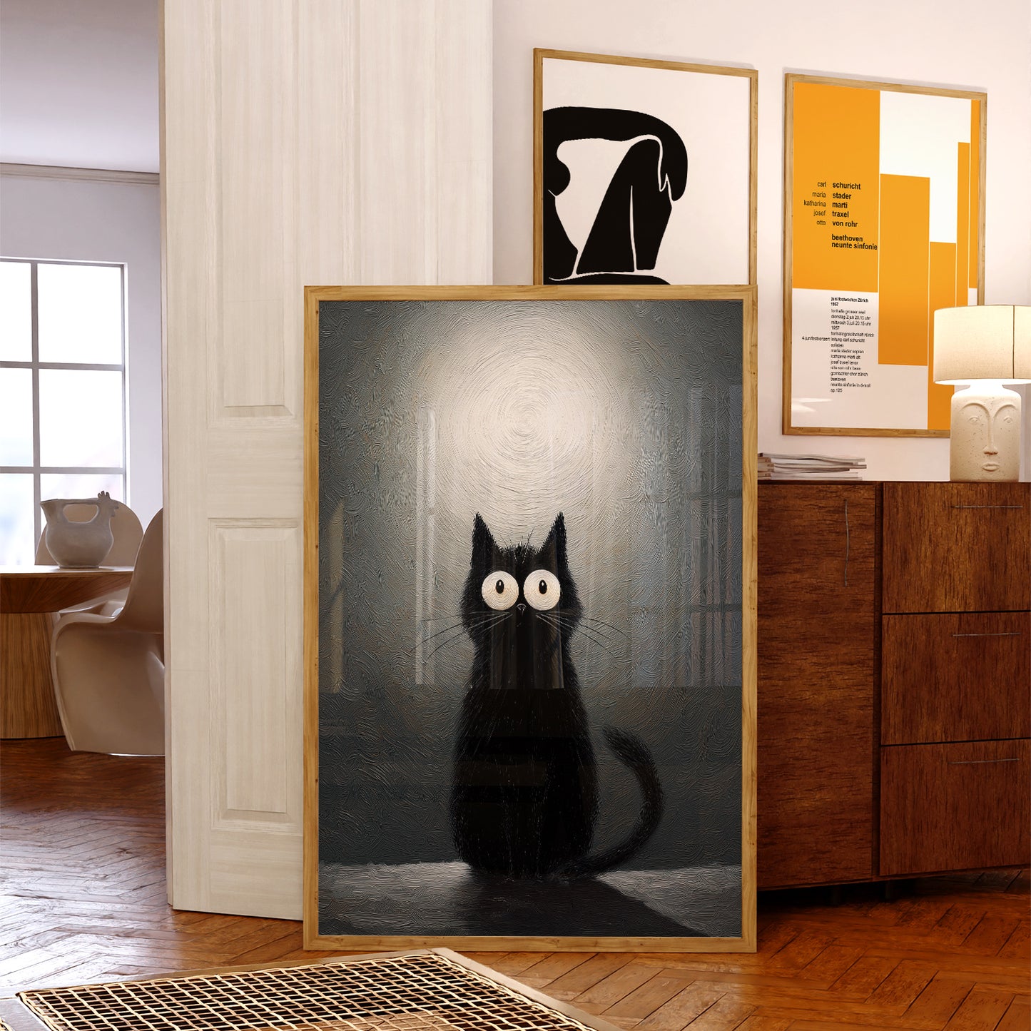 Surreal Abstract Cat Art Print, Oil Painting Style