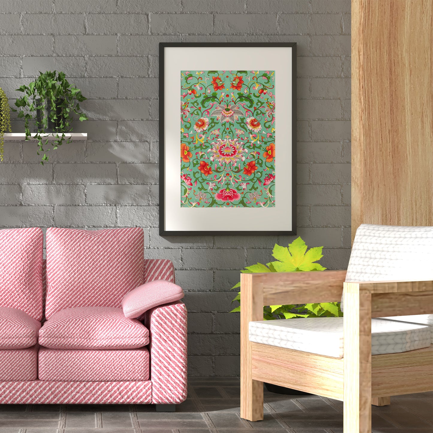 Impression artistique à motifs de fleurs asiatiques colorées et vintage, n° 1