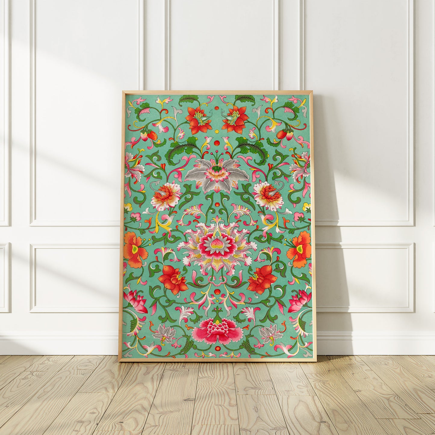 Impression artistique à motifs de fleurs asiatiques colorées et vintage, n° 1