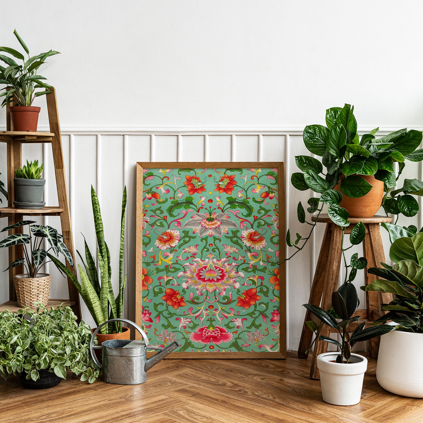 Impression artistique à motifs de fleurs asiatiques colorées et vintage, n° 1