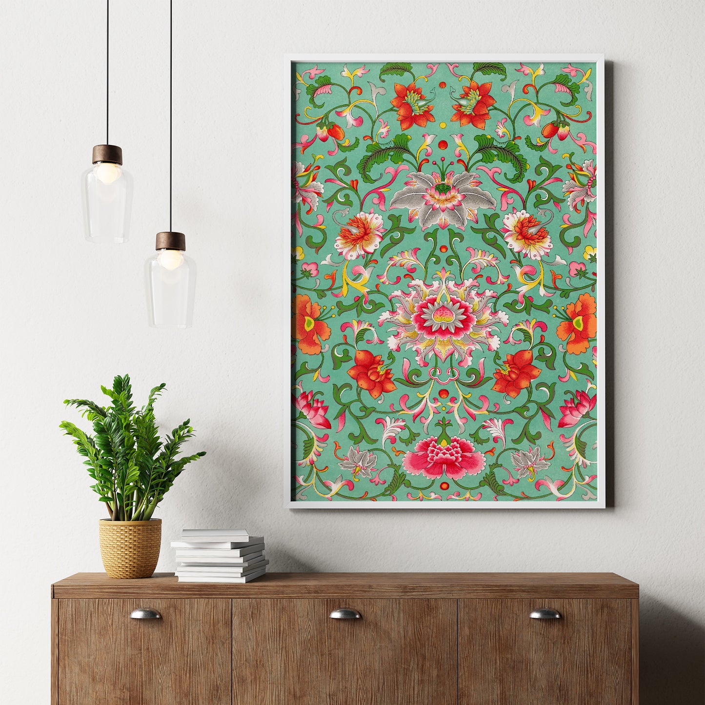 Impression artistique à motifs de fleurs asiatiques colorées et vintage, n° 1