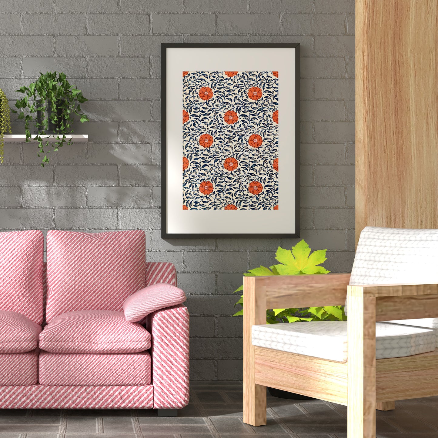 Colorful Vintage Asian Flowers Pattern Art Print, no 2