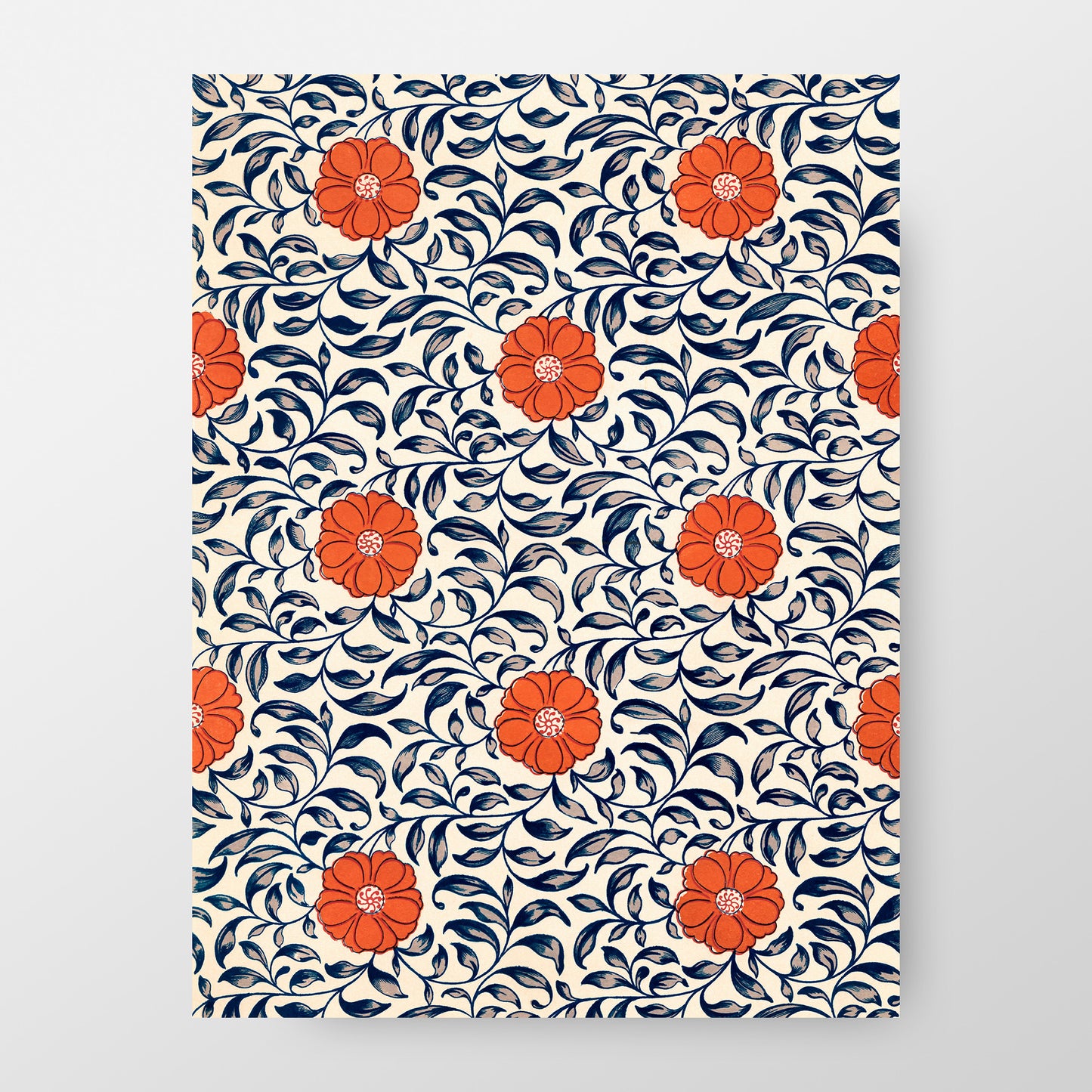Colorful Vintage Asian Flowers Pattern Art Print, no 2