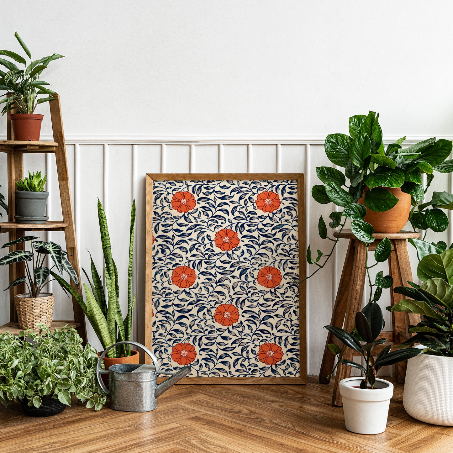 Colorful Vintage Asian Flowers Pattern Art Print, no 2