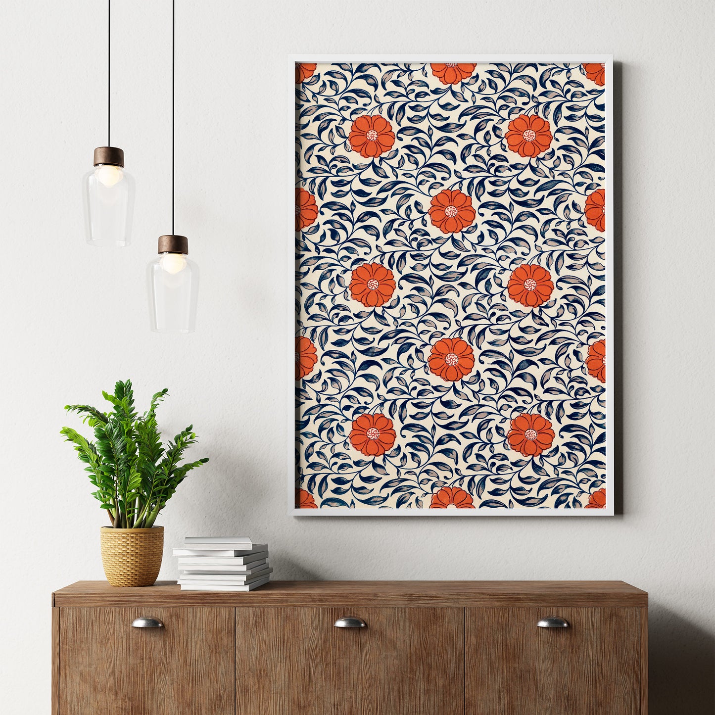 Colorful Vintage Asian Flowers Pattern Art Print, no 2