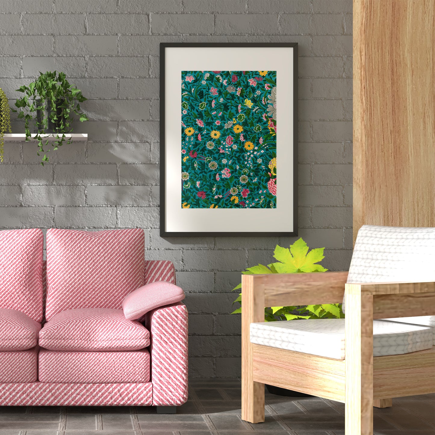 Colorful Vintage Asian Flowers Pattern Art Print, no 4