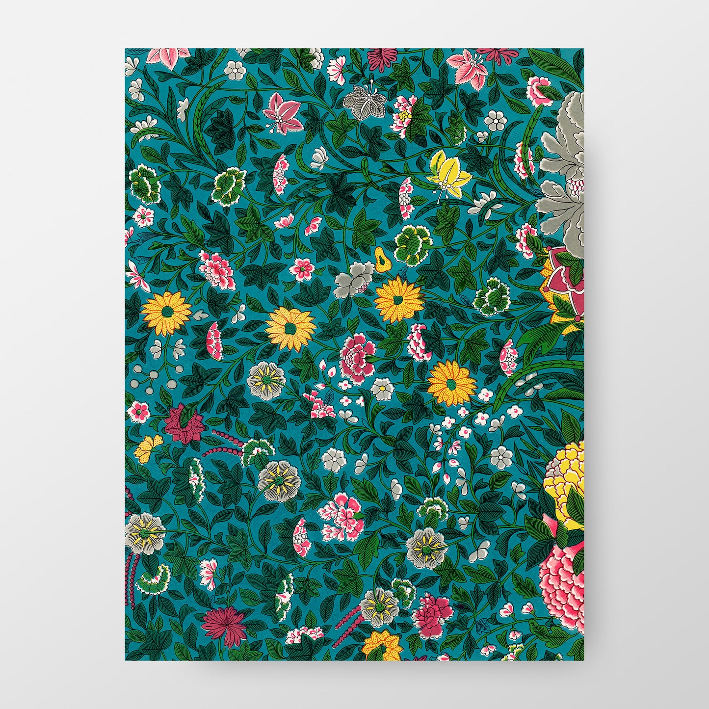 Colorful Vintage Asian Flowers Pattern Art Print, no 4