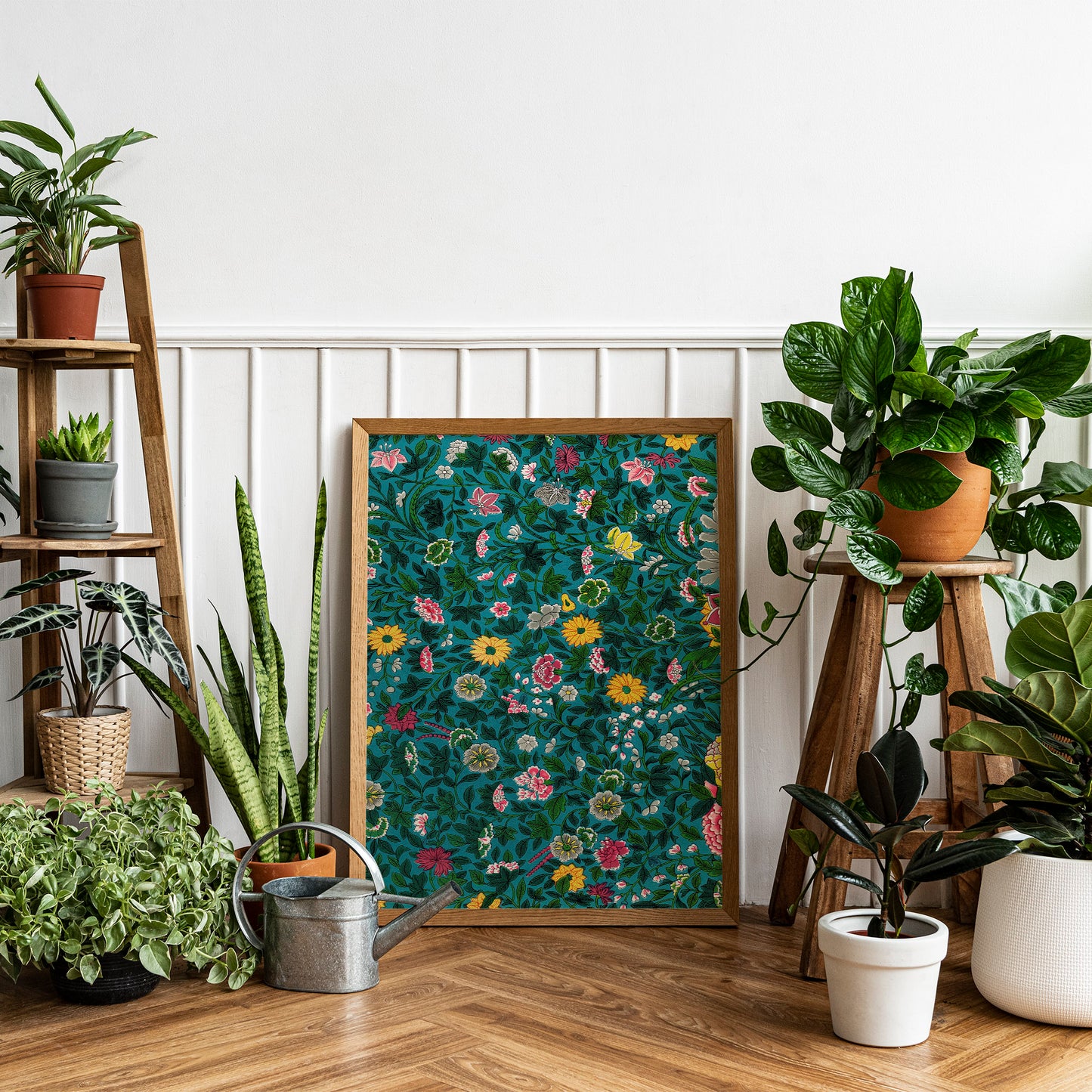 Colorful Vintage Asian Flowers Pattern Art Print, no 4