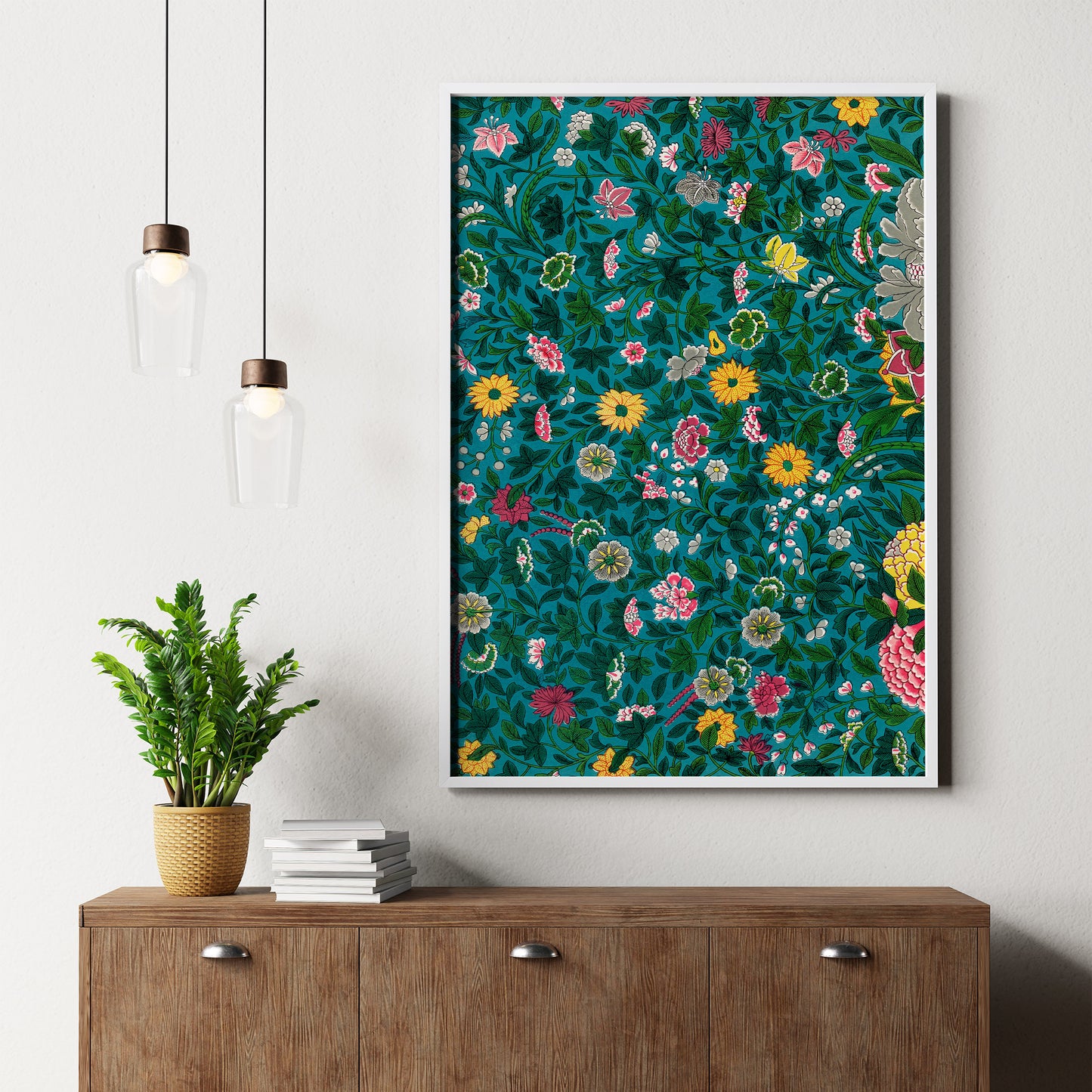 Colorful Vintage Asian Flowers Pattern Art Print, no 4