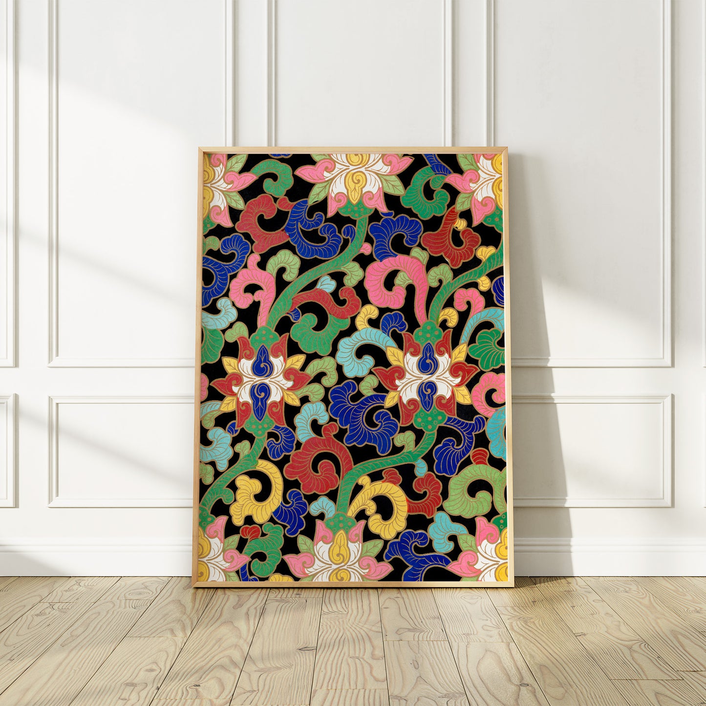 Impression artistique à motifs de fleurs asiatiques colorées et vintage, n° 5