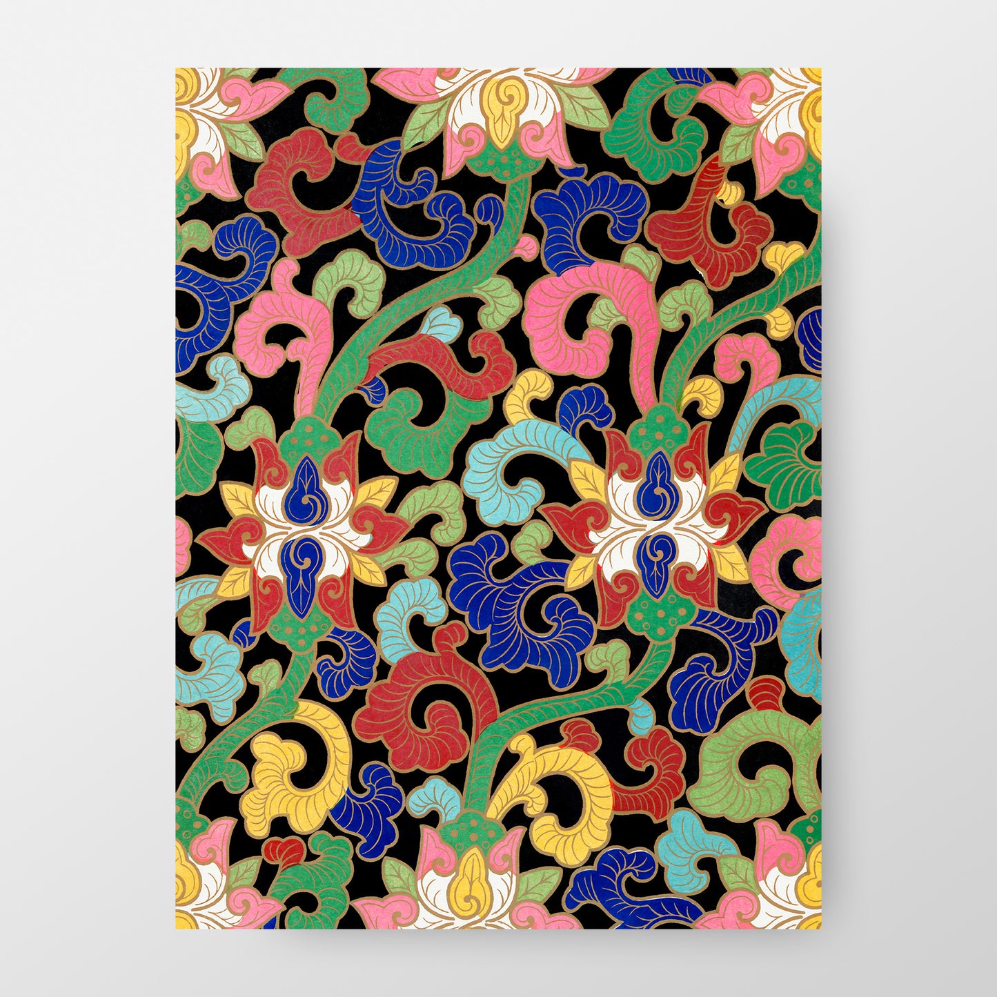 Impression artistique à motifs de fleurs asiatiques colorées et vintage, n° 5