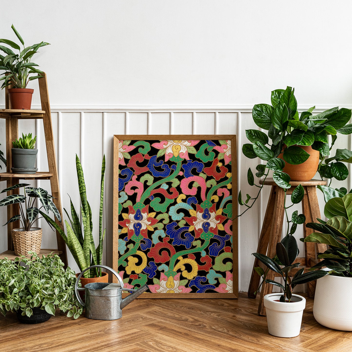 Impression artistique à motifs de fleurs asiatiques colorées et vintage, n° 5