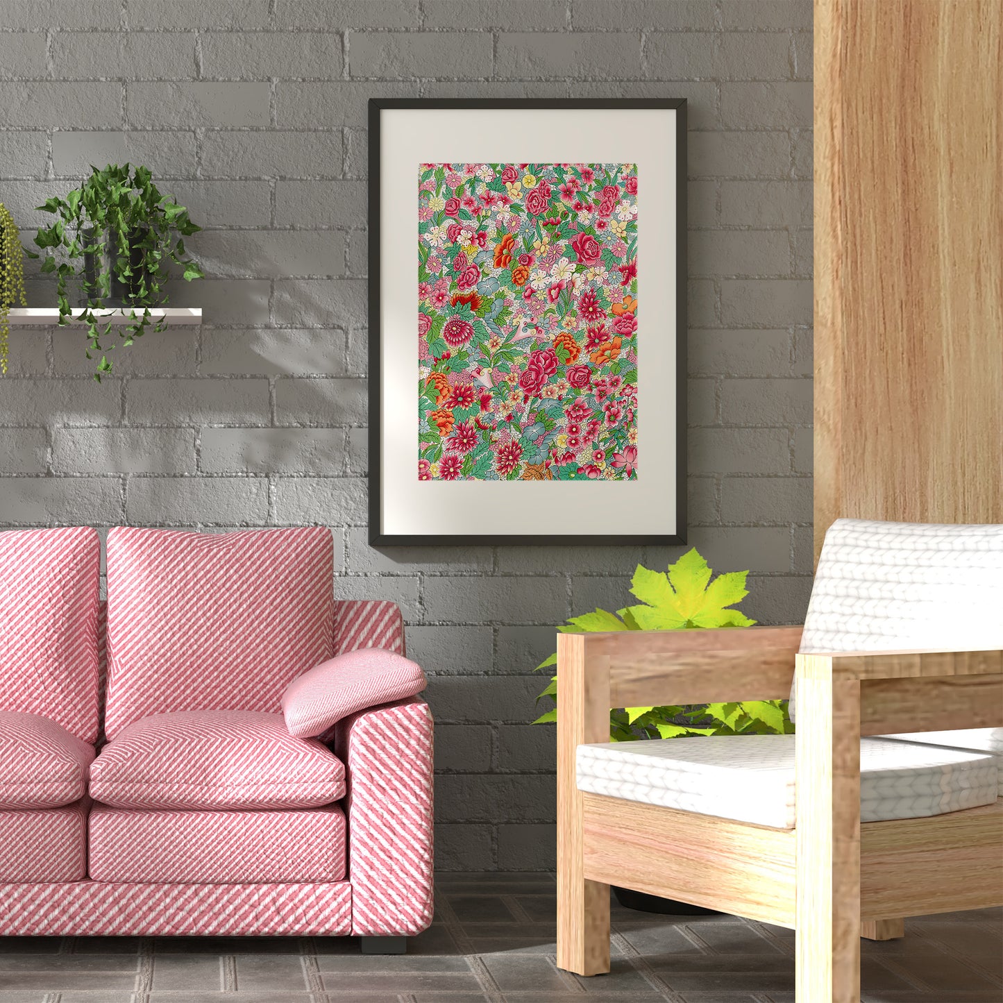 Colorful Vintage Asian Flowers Pattern Art Print, no 6