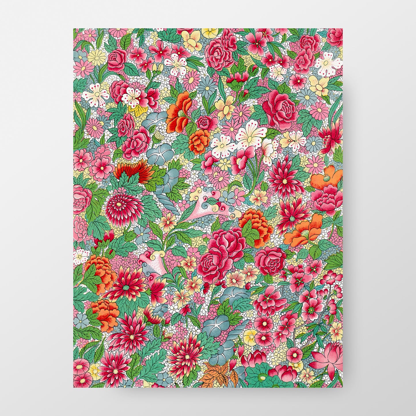 Colorful Vintage Asian Flowers Pattern Art Print, no 6