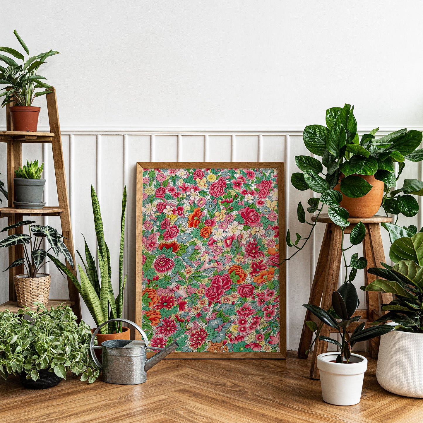 Colorful Vintage Asian Flowers Pattern Art Print, no 6