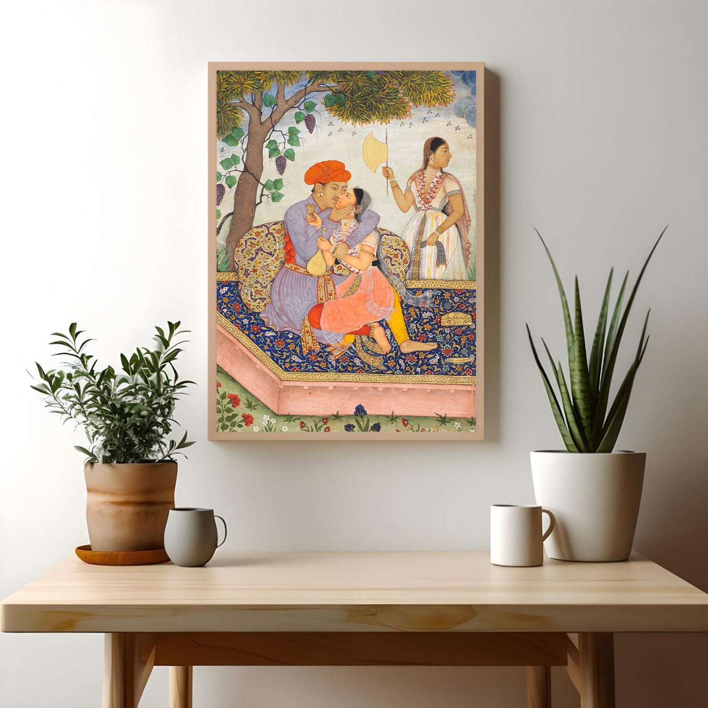 India Vintage 1630 Art Print, Lovers Embracing