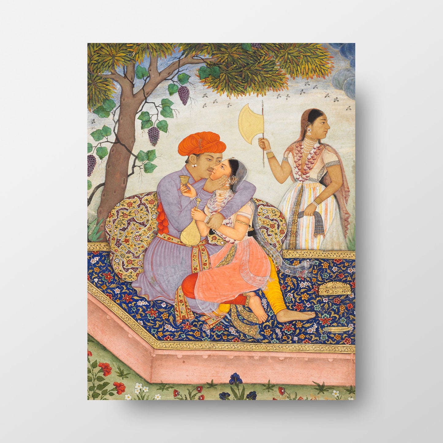 India Vintage 1630 Art Print, Lovers Embracing