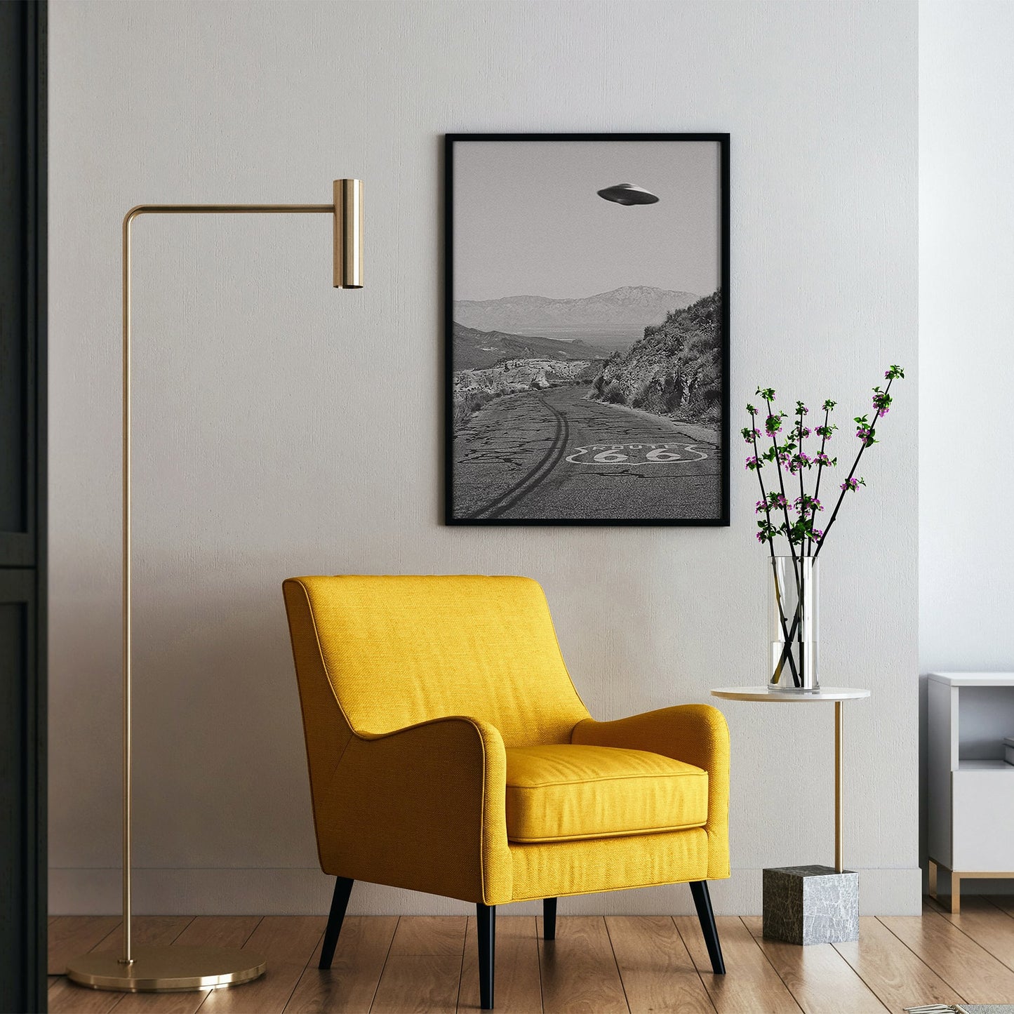 Soucoupe volante OVNI au-dessus de la Route 66 Poster