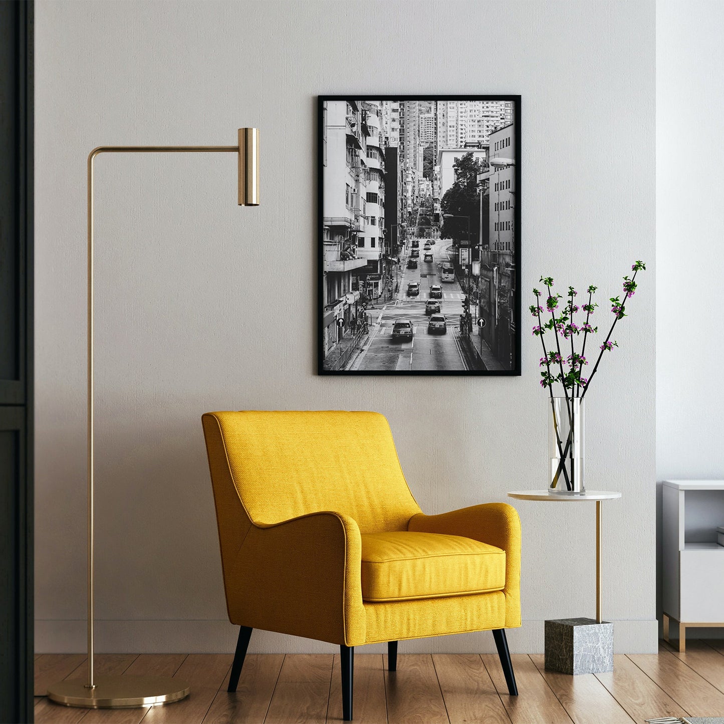 Affiche de scène de rue de Hong Kong, photographie de rue en noir et blanc