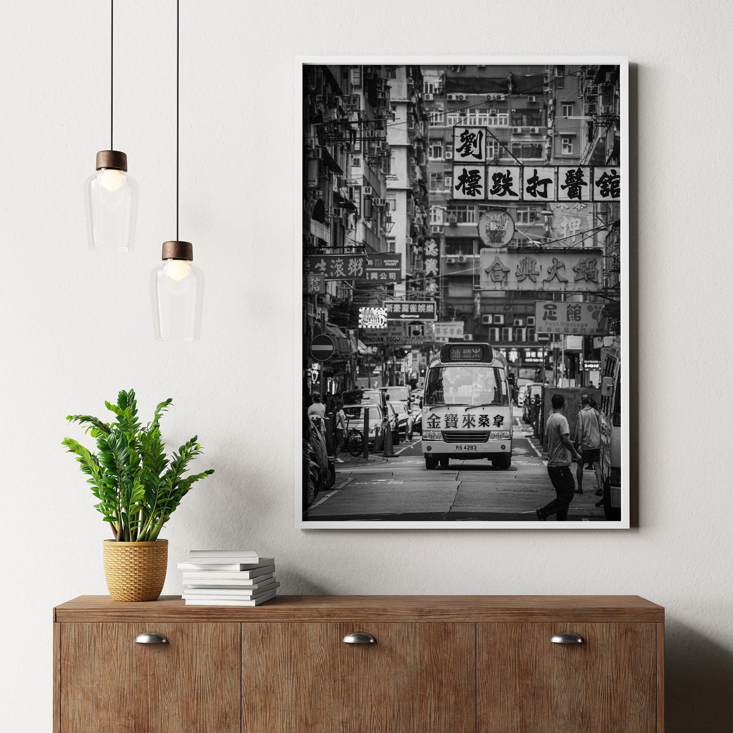 Impression de scène de rue de Hong Kong, photographie de rue en noir et blanc