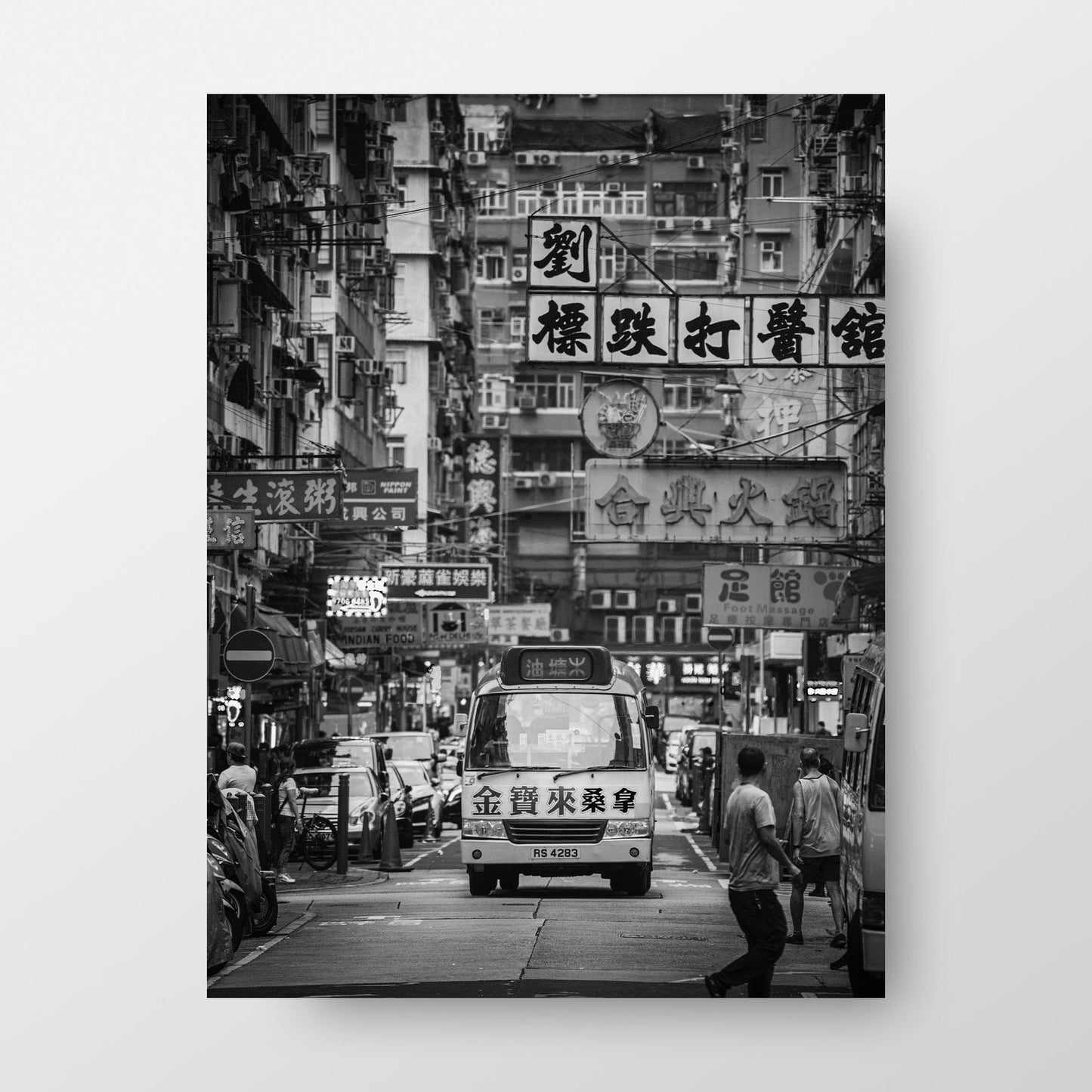 Impression de scène de rue de Hong Kong, photographie de rue en noir et blanc