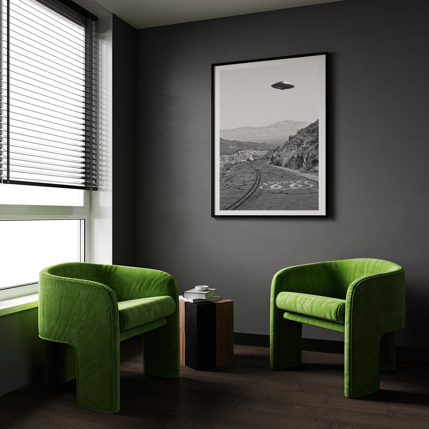 Soucoupe volante OVNI au-dessus de la Route 66 Poster