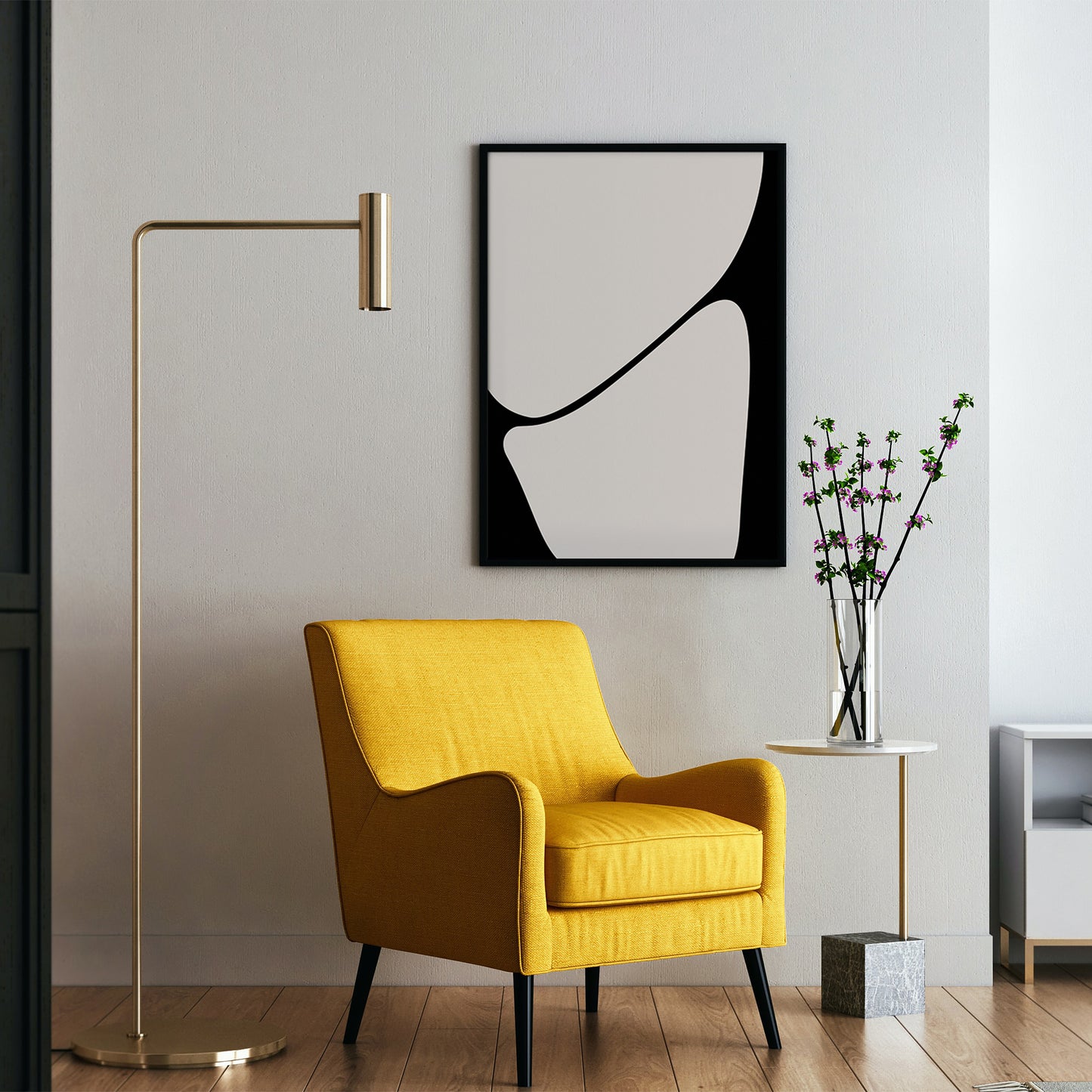 Affiche abstraite du milieu du siècle moderne, « Illusion II », beige et noir