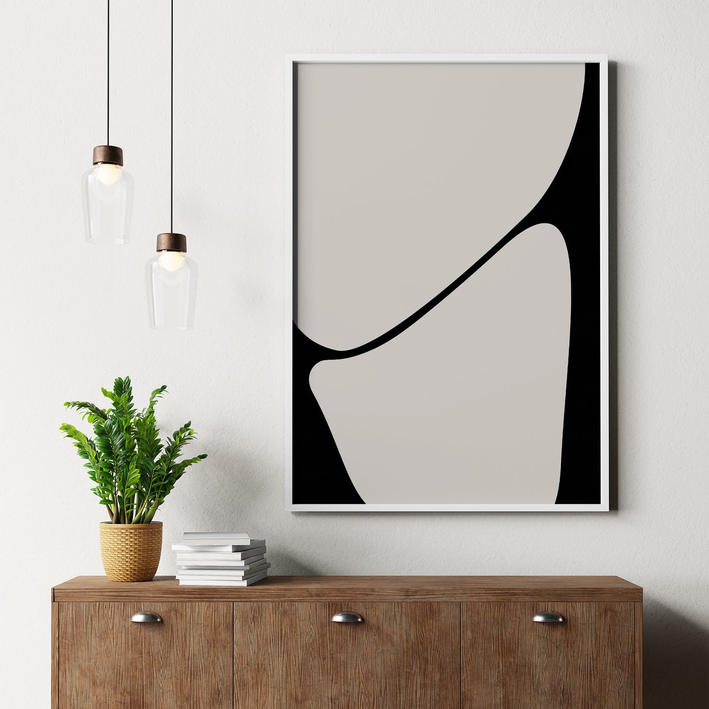 Affiche abstraite du milieu du siècle moderne, « Illusion II », beige et noir