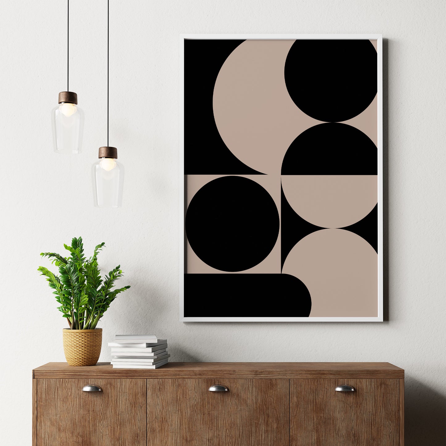 Affiche abstraite du milieu du siècle moderne, « Illusion II », beige et noir