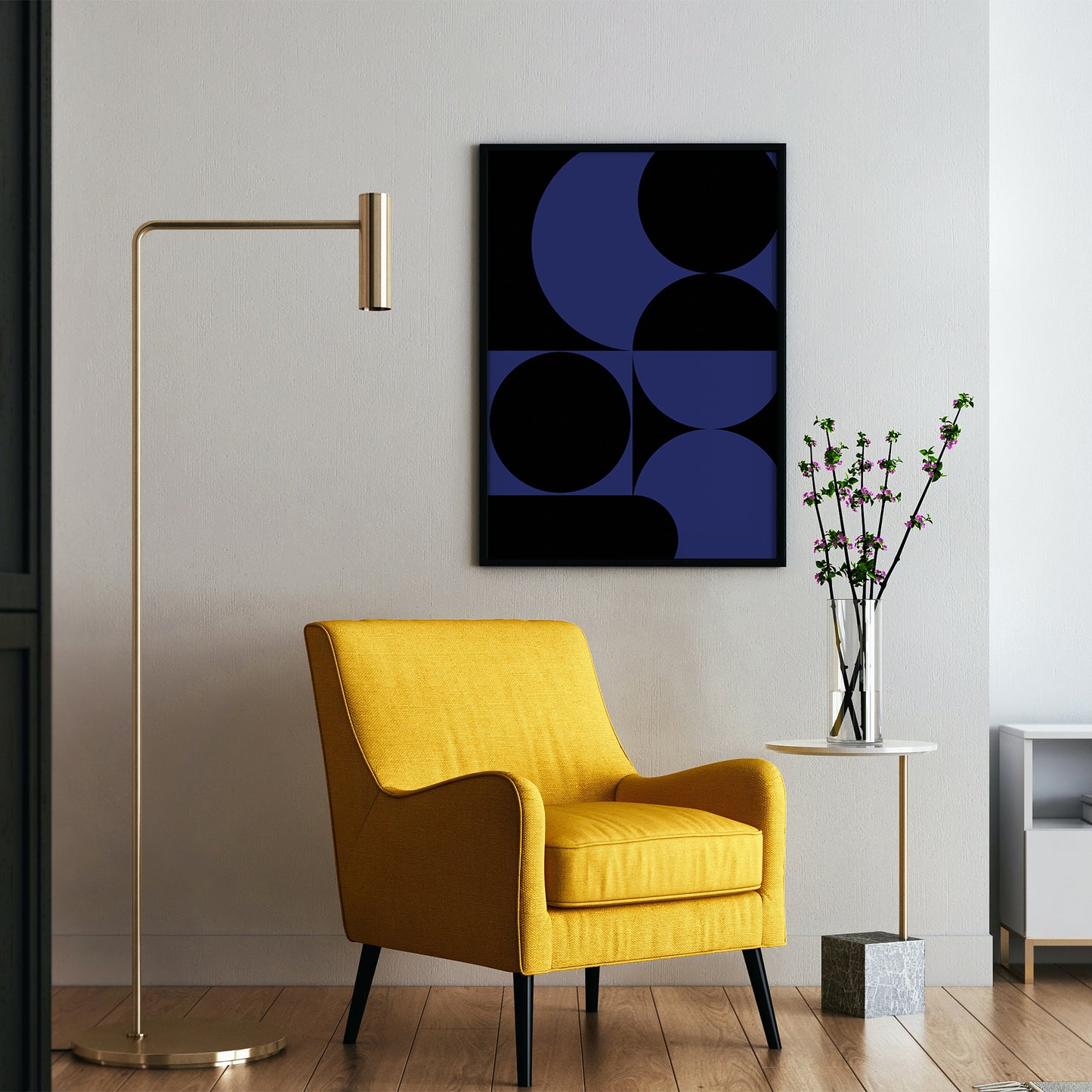 Affiche abstraite moderne du milieu du siècle, « Vision » bleu et noir