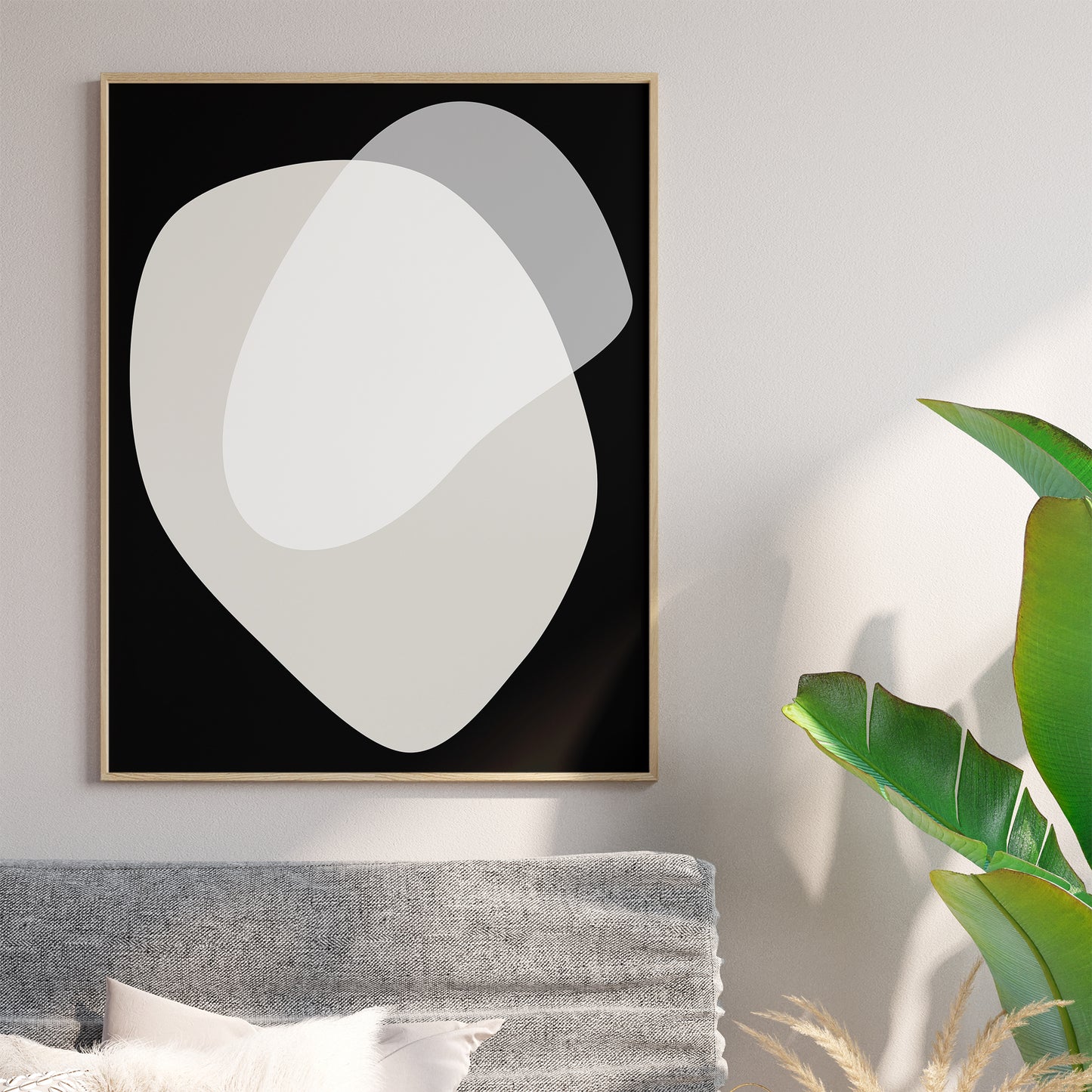 Affiche abstraite du milieu du siècle moderne, « Illusion II », beige et noir