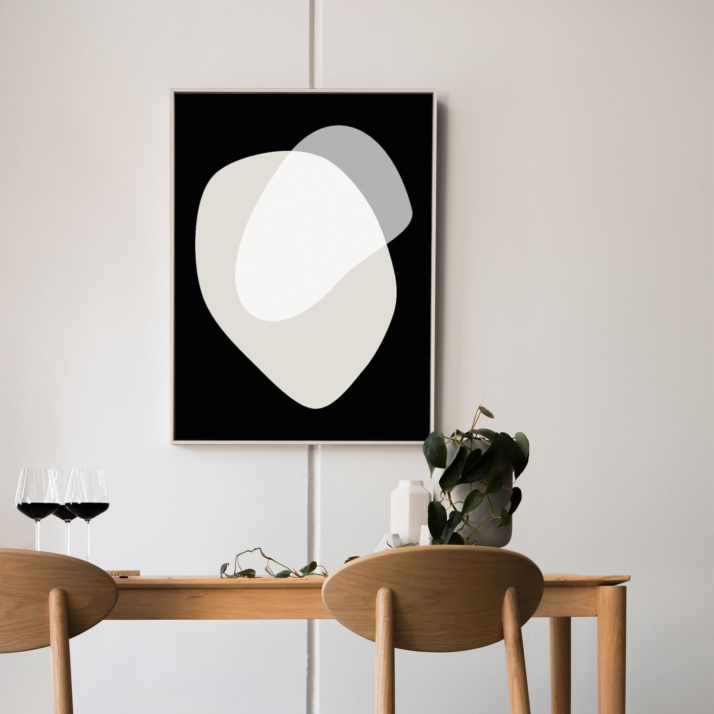 Affiche abstraite du milieu du siècle moderne, « Illusion II », beige et noir