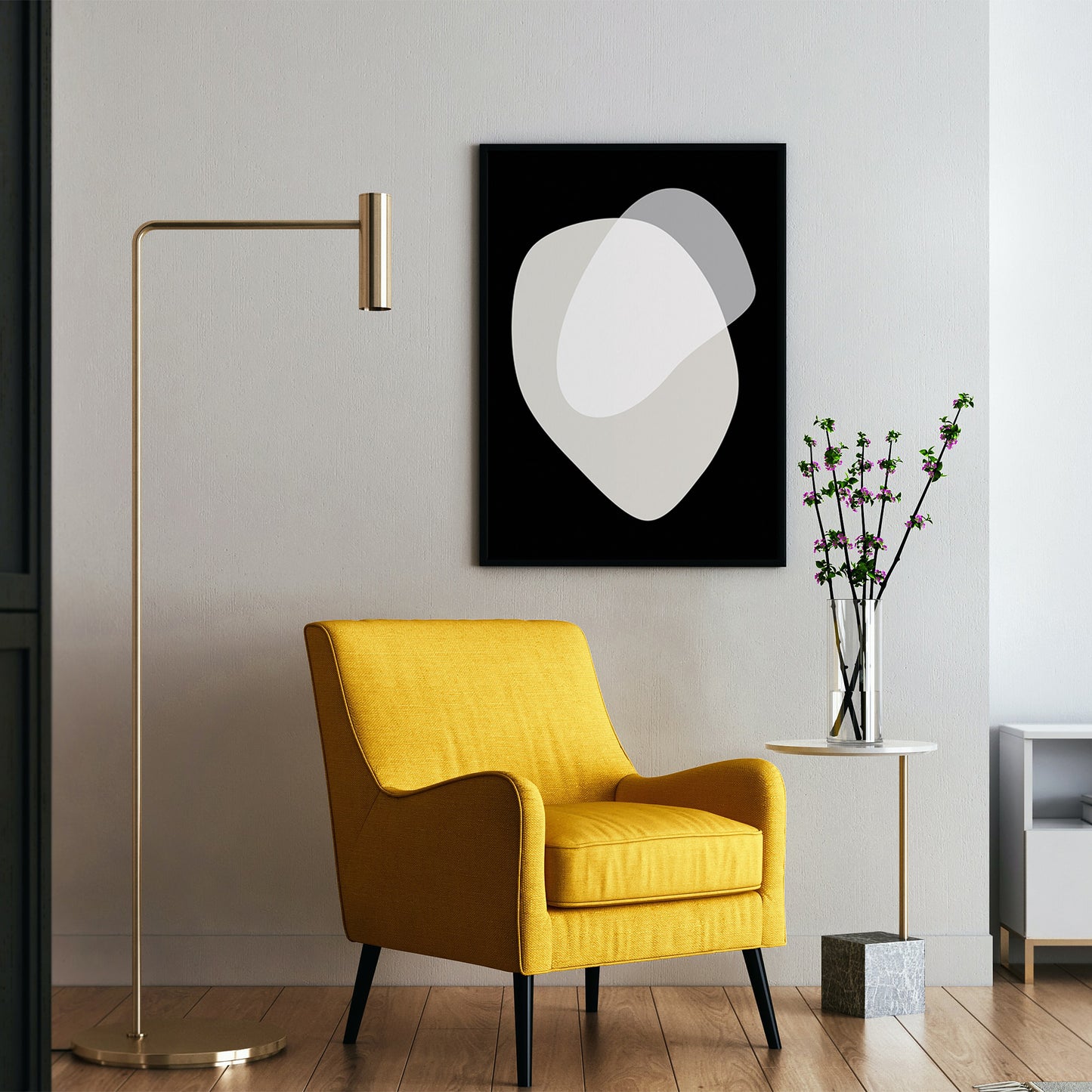 Affiche abstraite du milieu du siècle moderne, « Illusion II », beige et noir