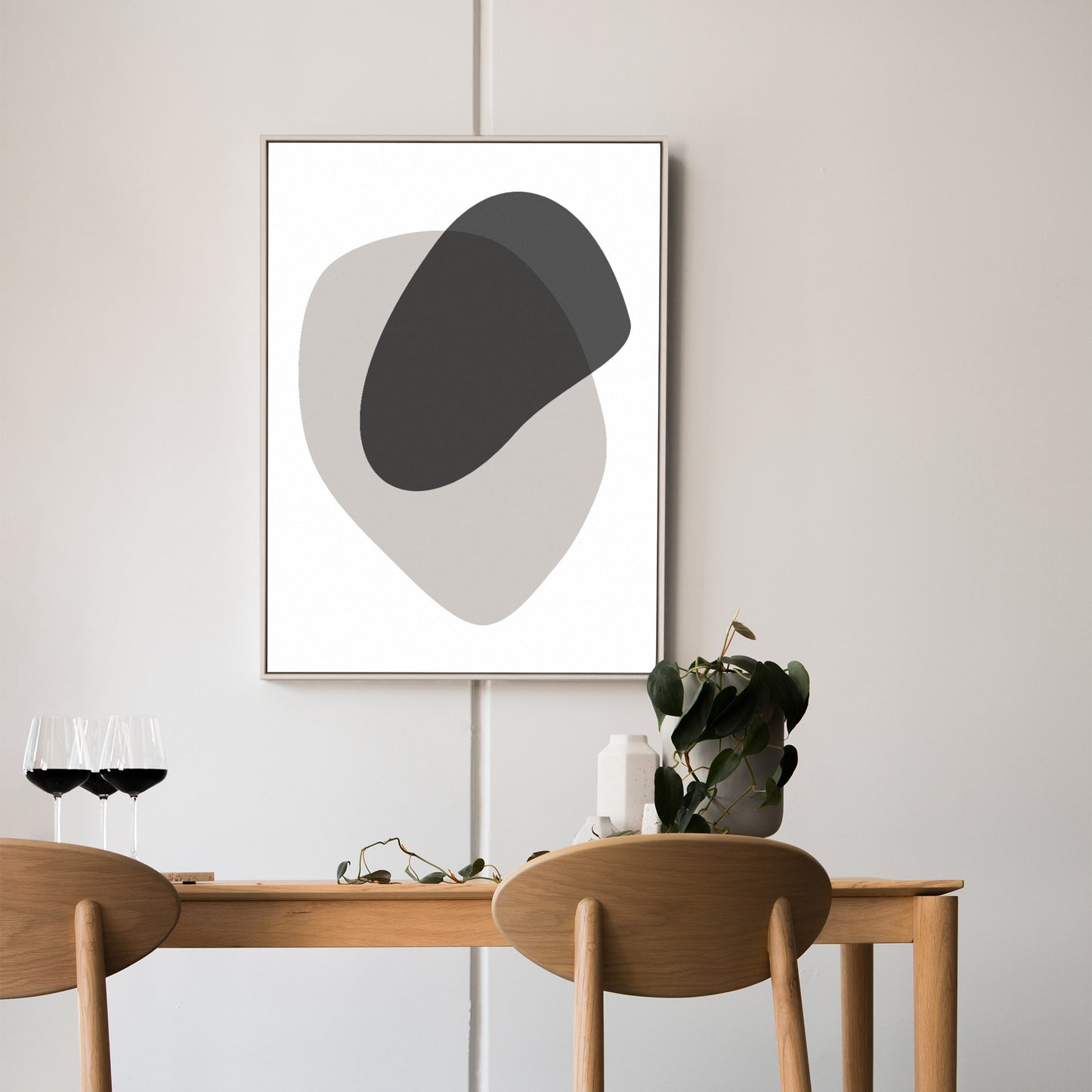 Affiche abstraite du milieu du siècle moderne, « Illusion II », beige et noir