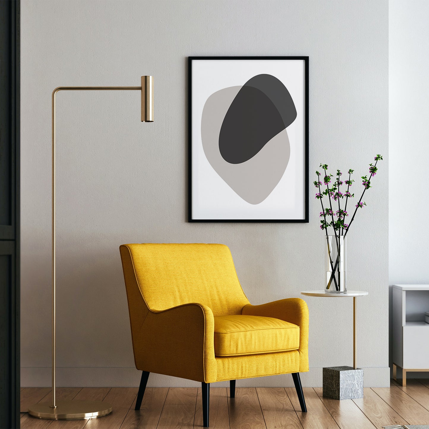 Affiche abstraite du milieu du siècle moderne, « Illusion II », beige et noir