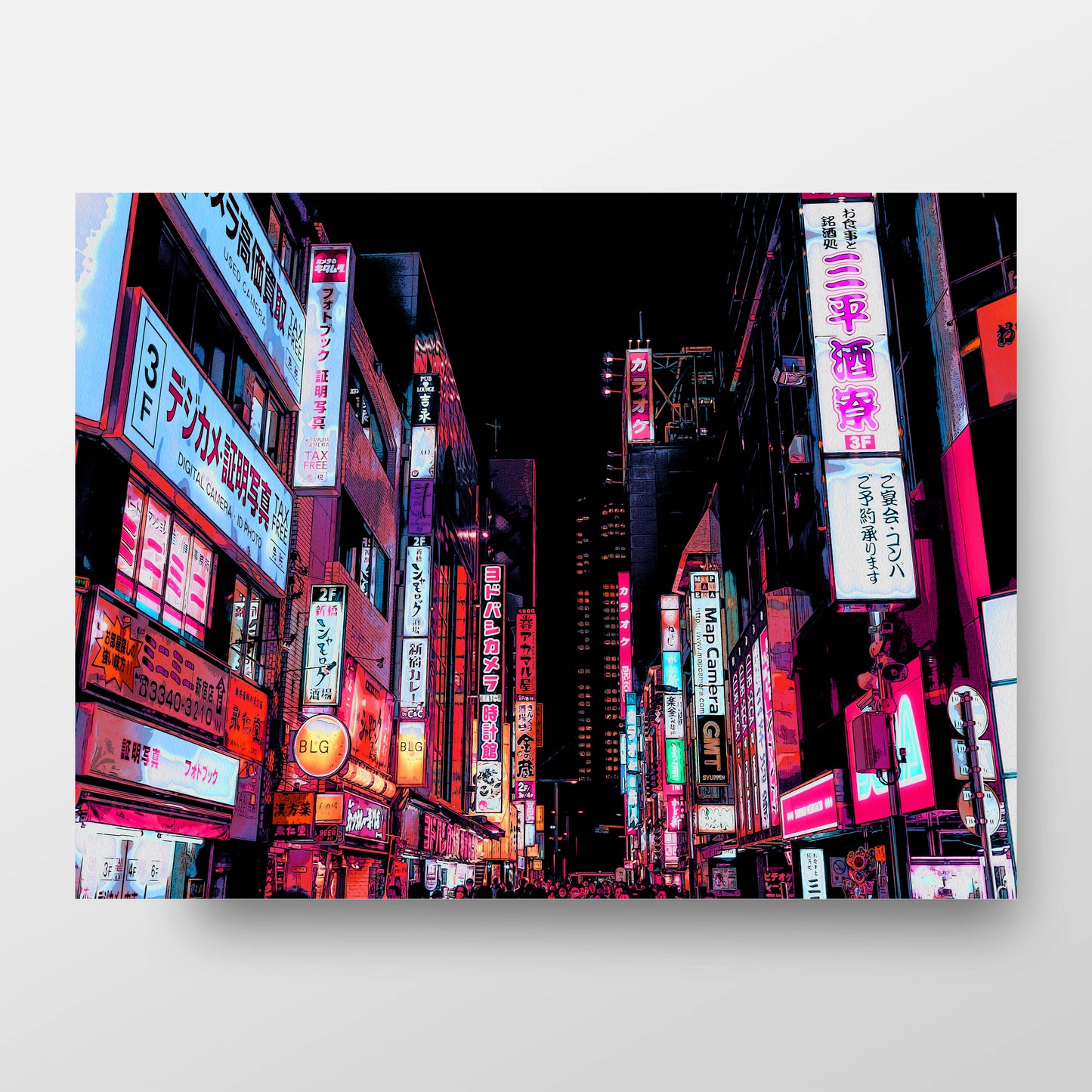 Tokyo at Night Art Print, photo colorée à peinture numérique