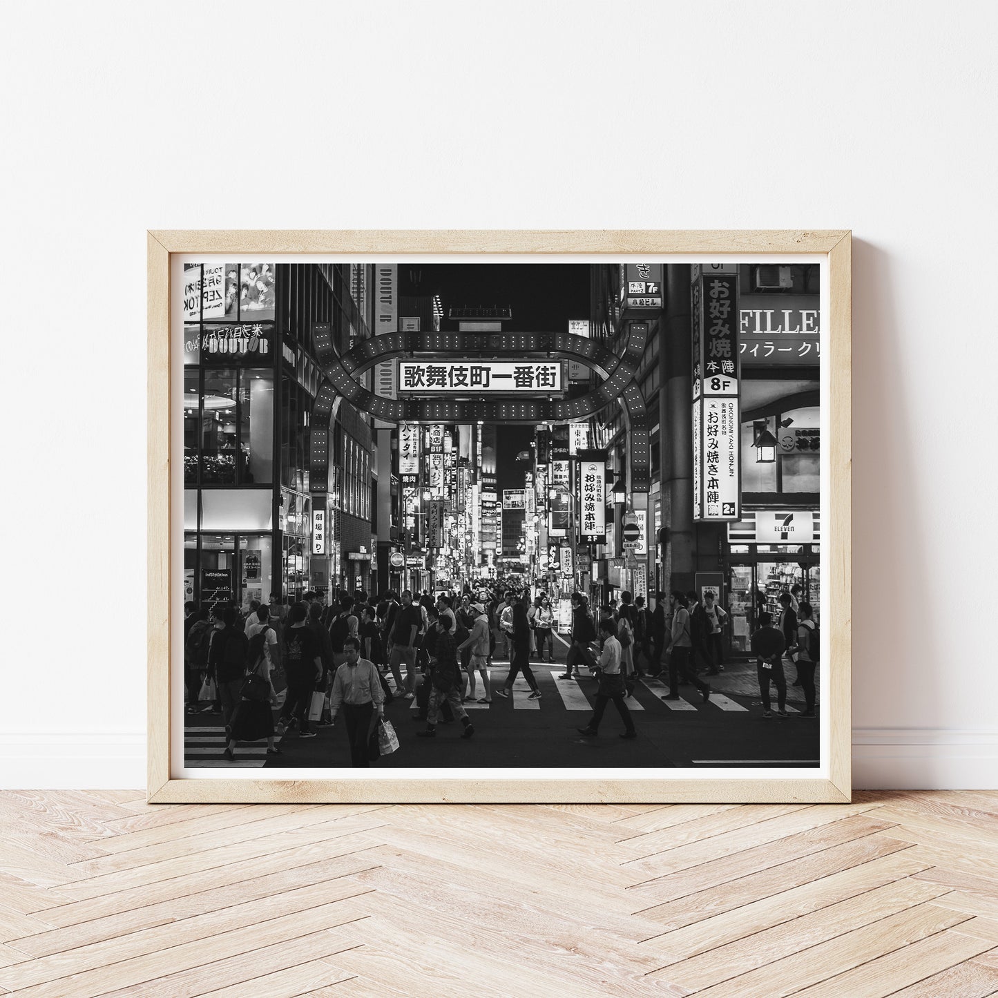 Tokyo Kabukicho at Night, Black and White Street Photography Poster