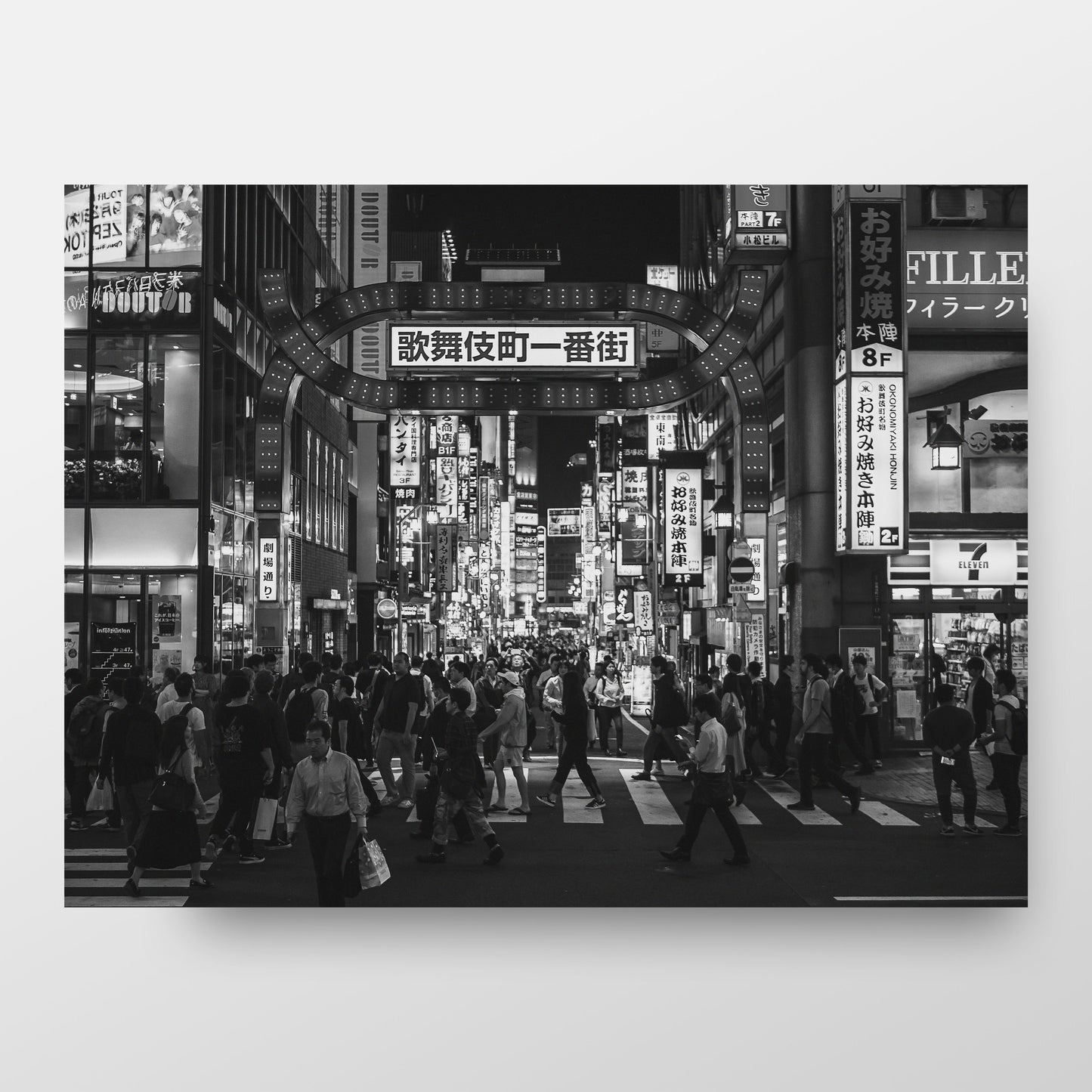 Tokyo Kabukicho at Night, Black and White Street Photography Poster