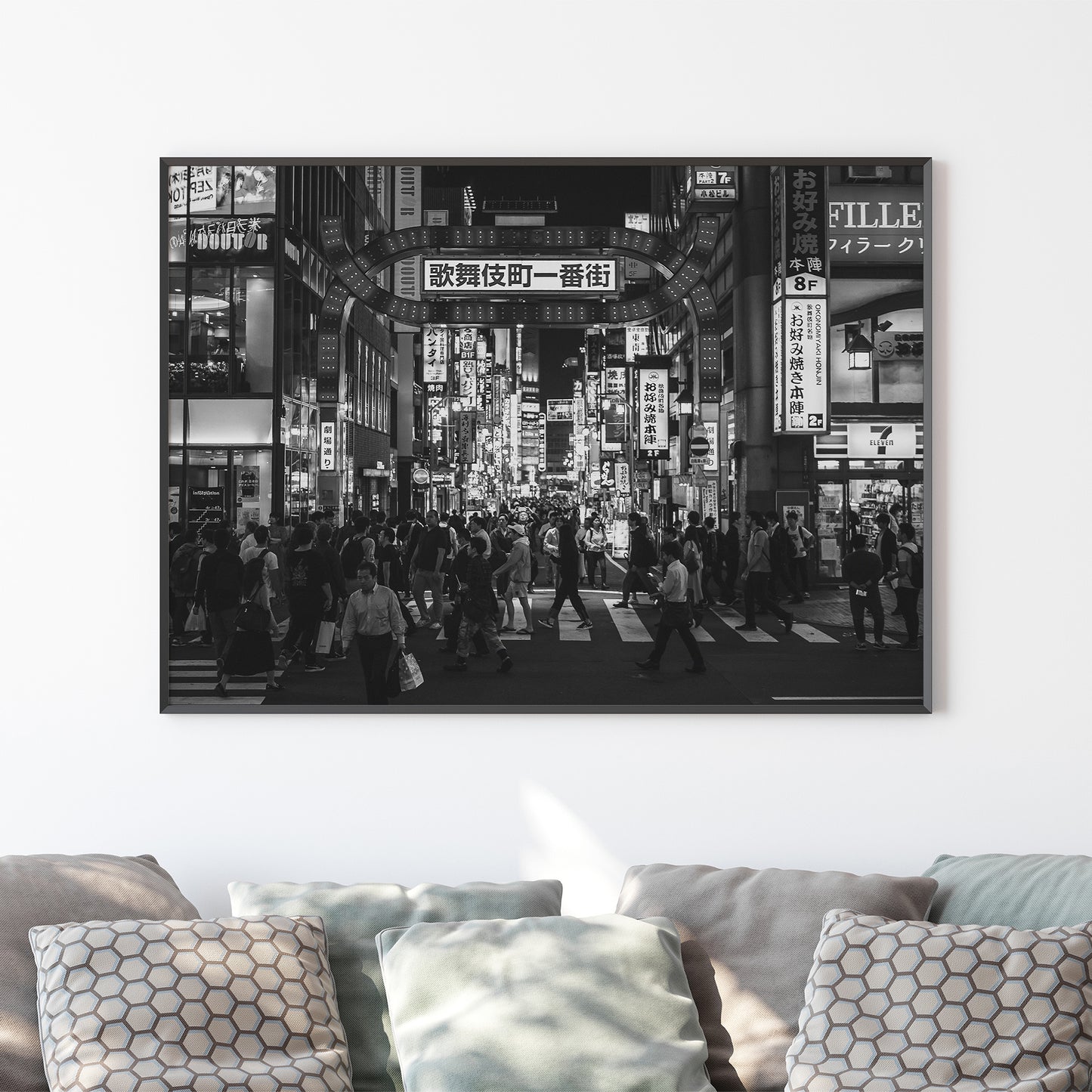 Tokyo Kabukicho at Night, Black and White Street Photography Poster