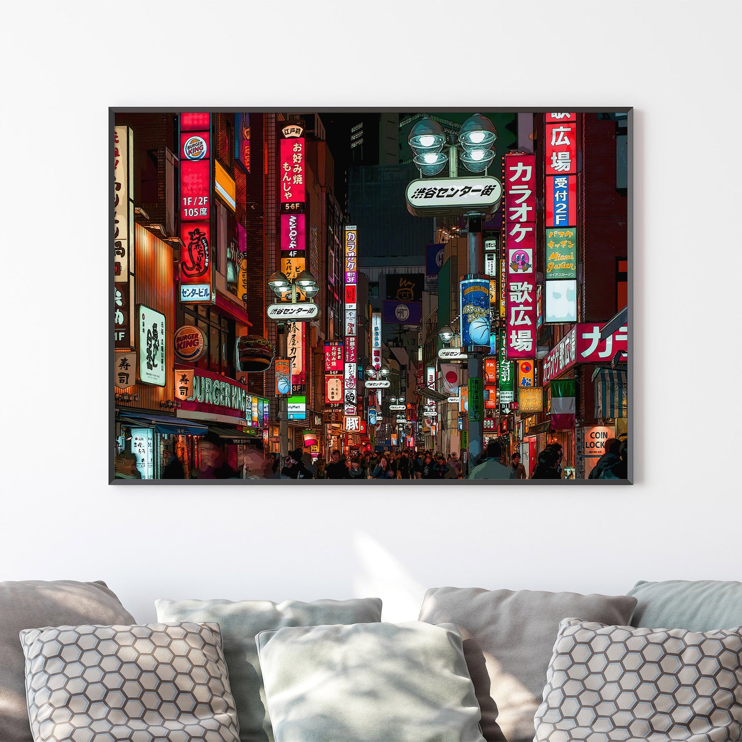 Impression d'art colorée de Tokyo, district de Shinjuku la nuit Poster